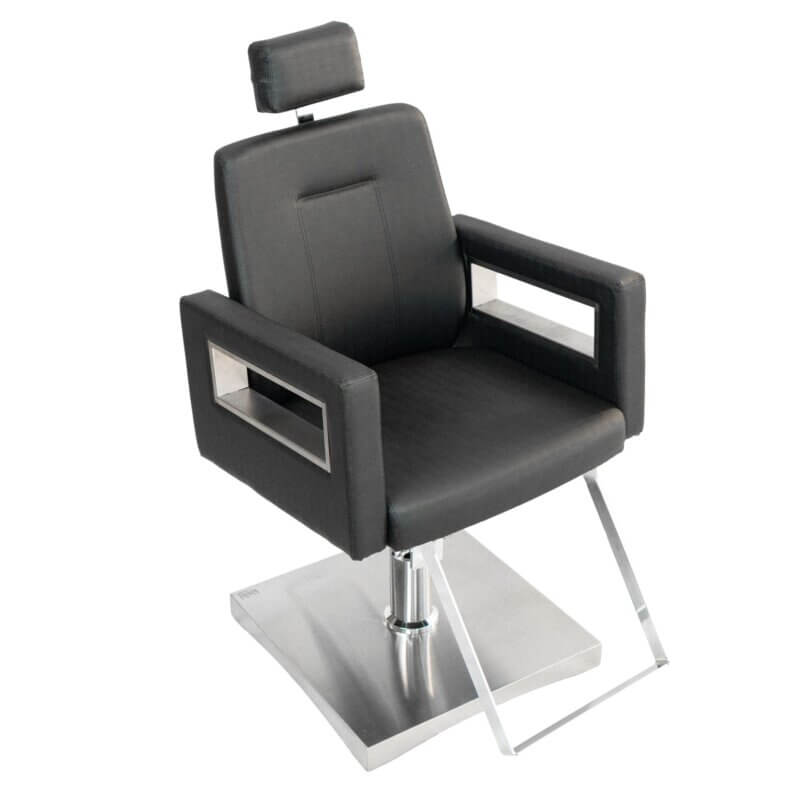 3167 Cadeira Lisboa Vinil Preto com detalche em Inox 2