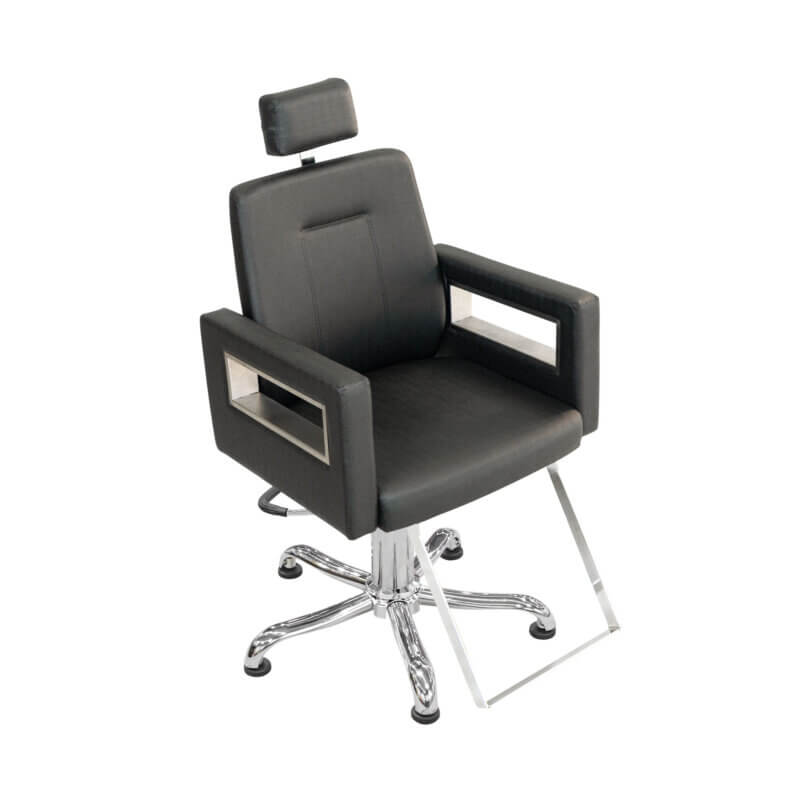 3167 Cadeira Lisboa Vinil Preto com detalche em Inox 2 Luxo